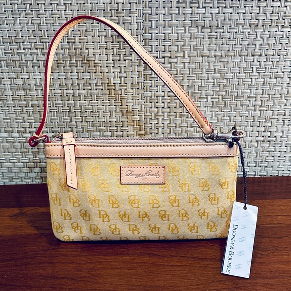 Dooney & Bourke Handbags - 🌟2xHP🌟VTG 2000 Dooney & Burke Yellow Signature Monogram Jacquard Lg SlimWristlet